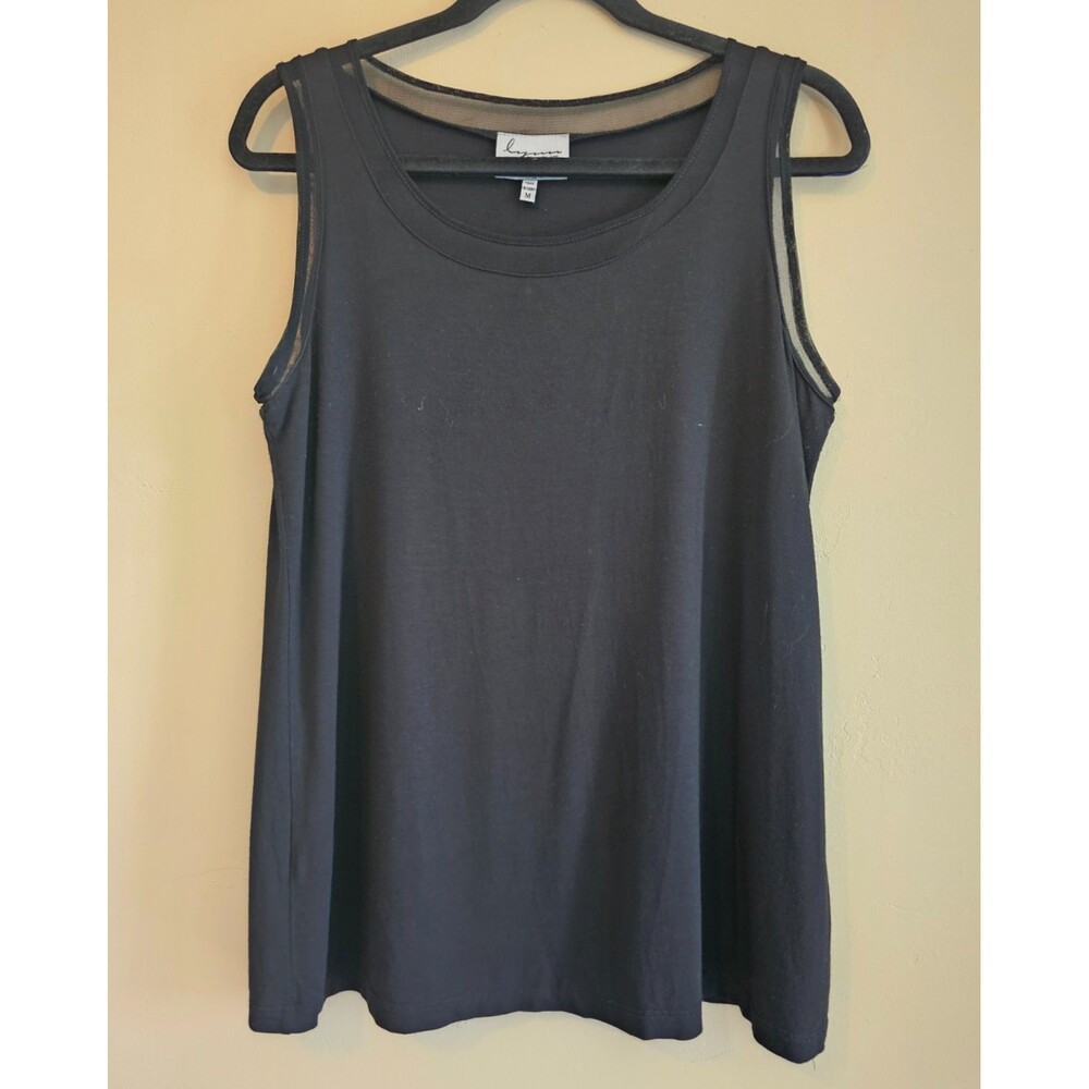 Lynn Ritchie Black Lined Sleeveless Top Sz Med, sheer elements, casual